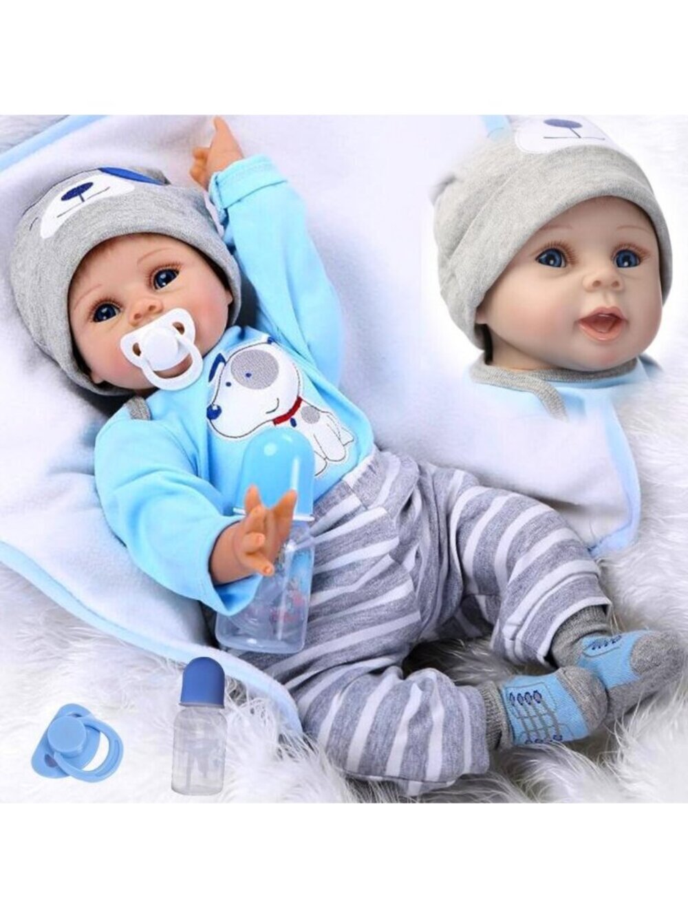 🆕 22inch Cloth Body With Vinyl Limbs Reborn Baby Boy Dolls Cute Male Baby ls